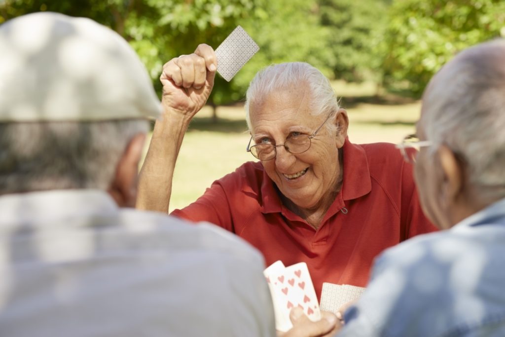 assisted living or memory care elderly residents playing games